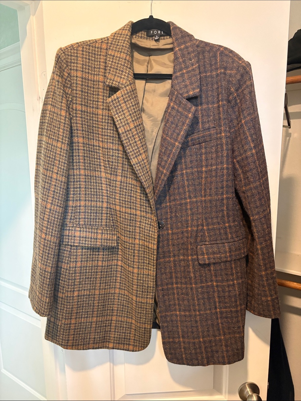 Fore Two-Tone Brown Plaid Wool-Blend Blazer